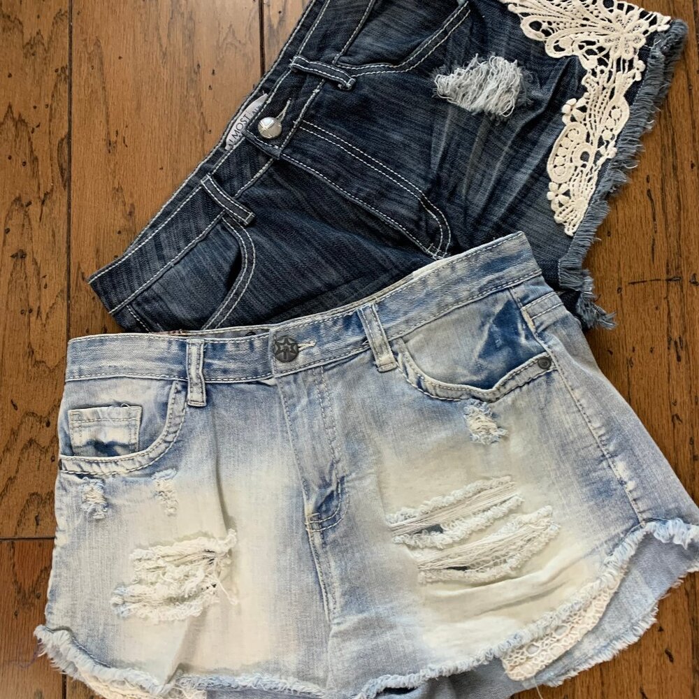 collection of 2 denim shorts, brands Almost Famous and Vanilla Star, size 11